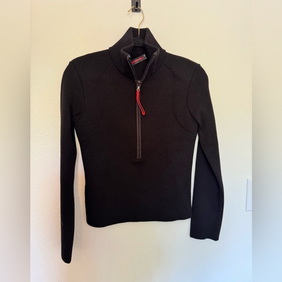 Prada Sport Womens Half Zip Wool Black Red Size 38 XS SEE PHOTOS - Picture 1 of 10